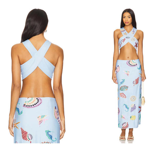 NWOT Oceanus KShell Hand Beaded Top Beaded detailing blue size S $233msrp - Picture 4 of 9